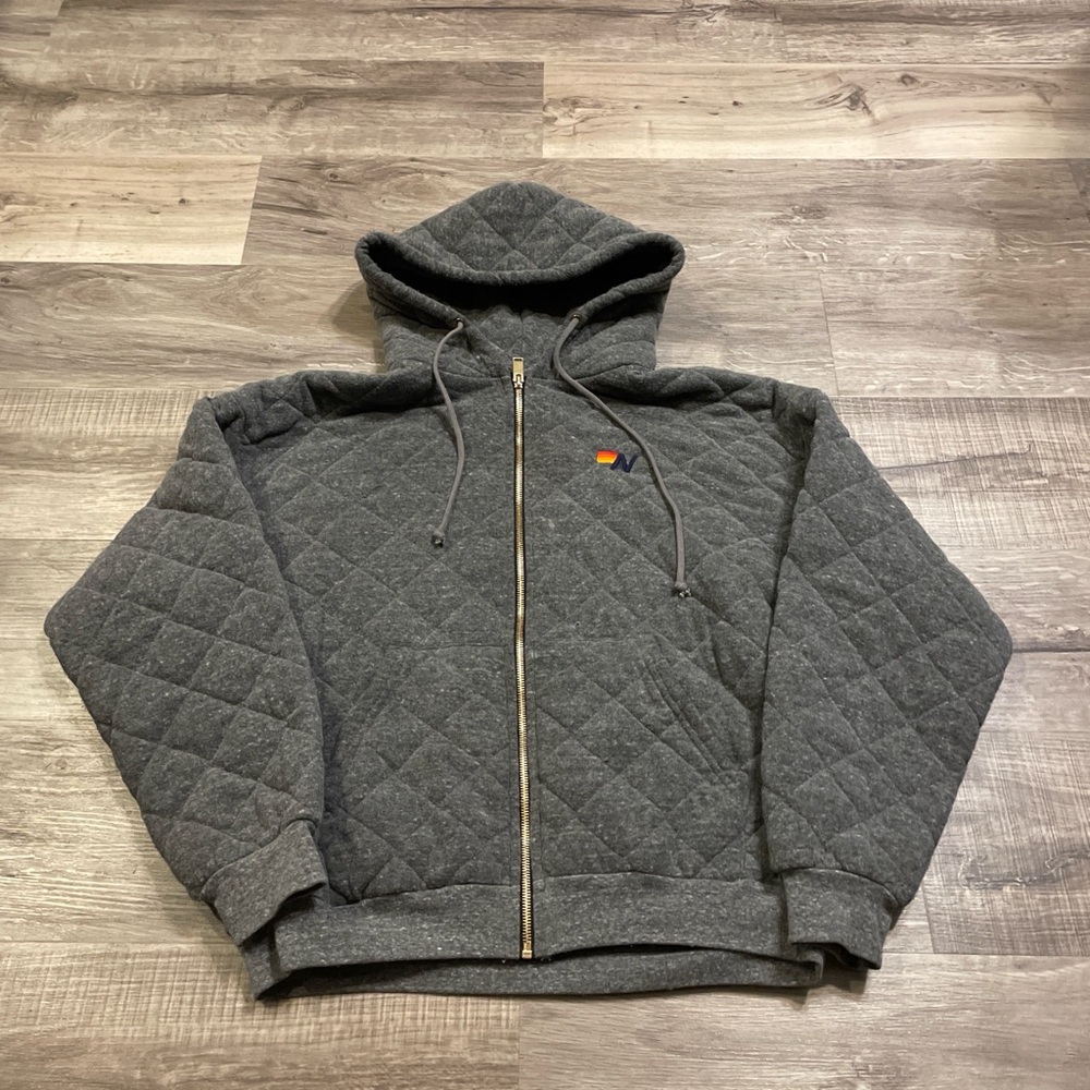 Aviator nation Quilted Gray Zip-Up Hoodie with Small Logo